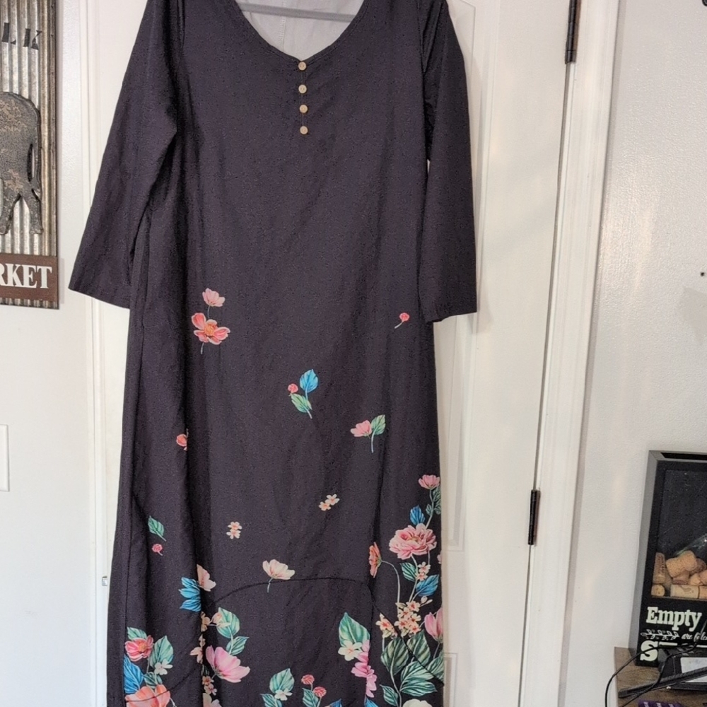 Unk Black Floral Long Sleeve Dress